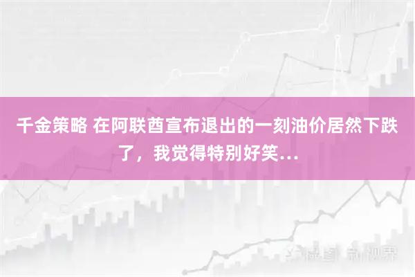千金策略 在阿联酋宣布退出的一刻油价居然下跌了,我觉得特别好笑…