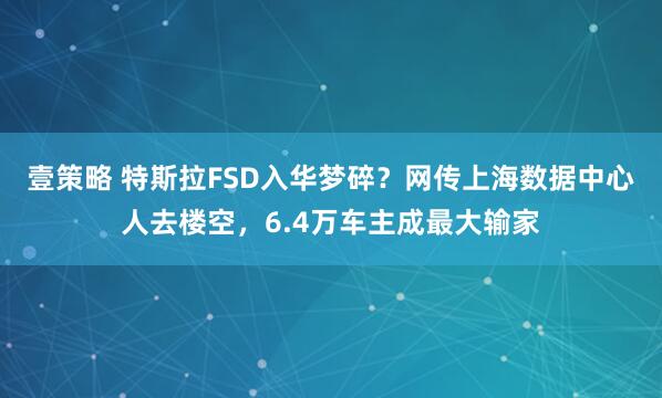 壹策略 特斯拉FSD入华梦碎？网传上海数据中心人去楼空，6.4万车主成最大输家